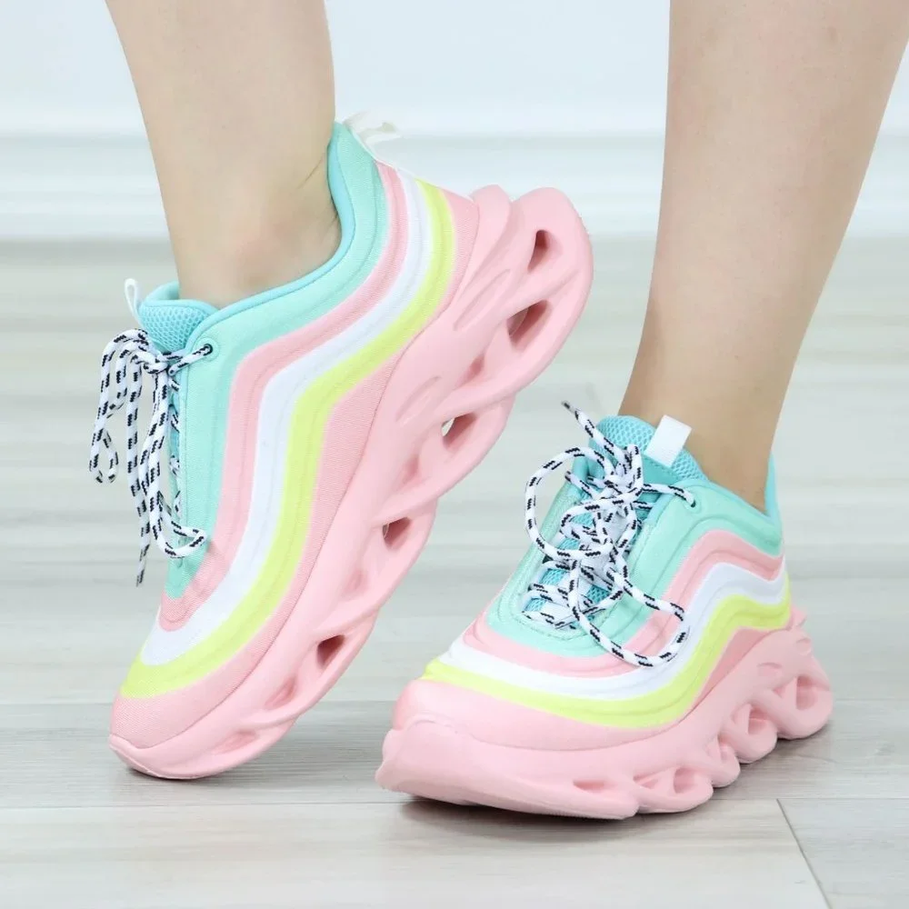 Rainbow Sneakers Fashion Comfortable Chunky Heel Shoes Slip Ons - Picture 1 of 12
